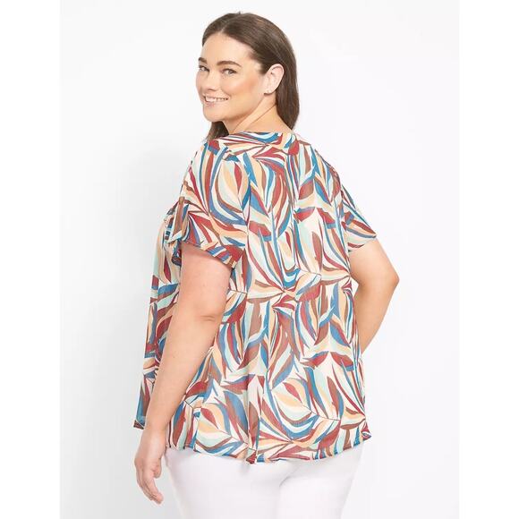 Lane Bryant Square-Neck Boho Top Womens Size 14/16 Teal Brown & Burgundy Leaf - Picture 5 of 9